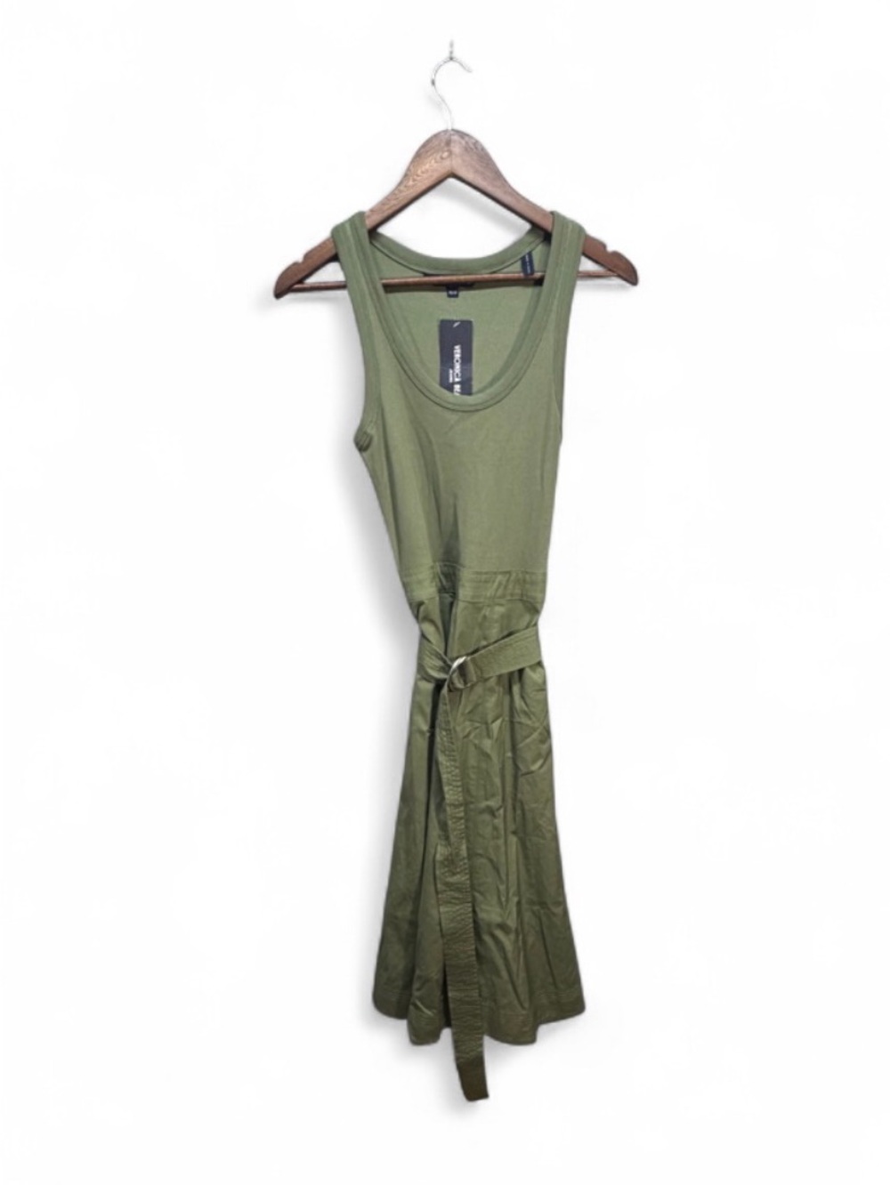 Veronica Beard Ennis Mixed Media Belted Midi Dress Stone Army Green